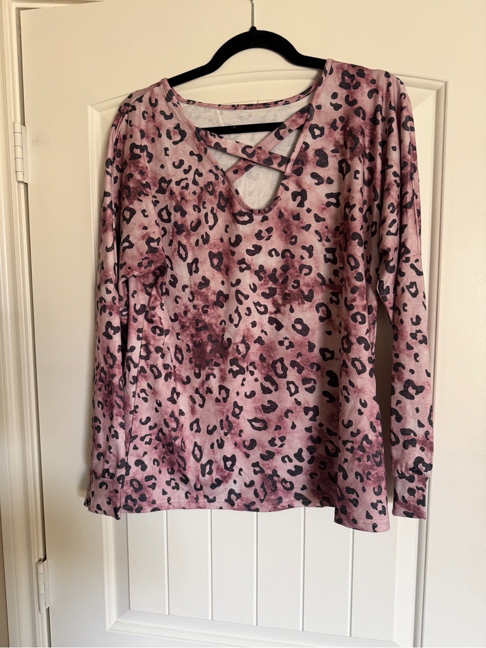 Pink Leopard Tie Dye Criss Cross Long Sleeve Top Size Medium NWOT